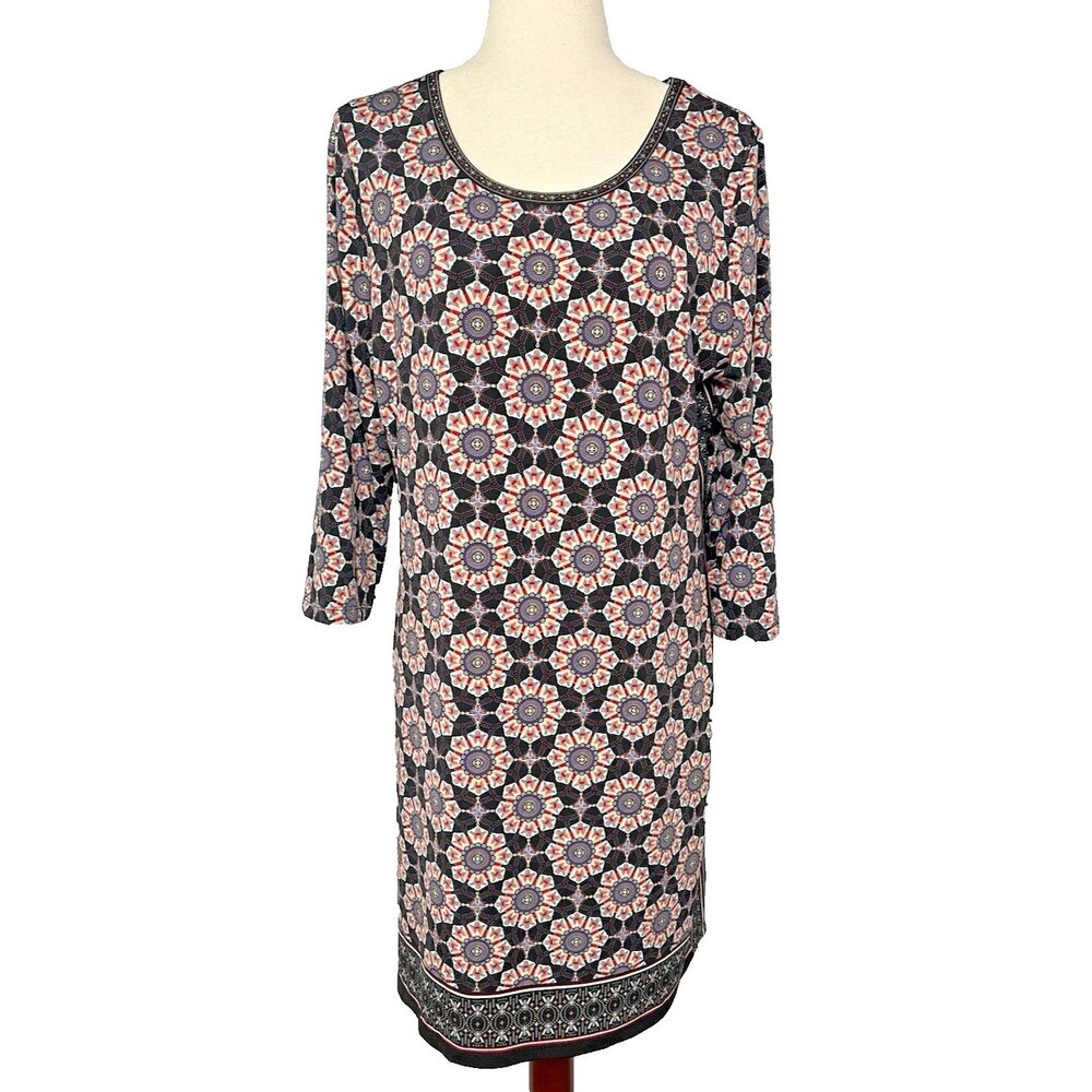 Max Studio NWOT long sleeve shift dress lightweight indie pattern XL city Y2K